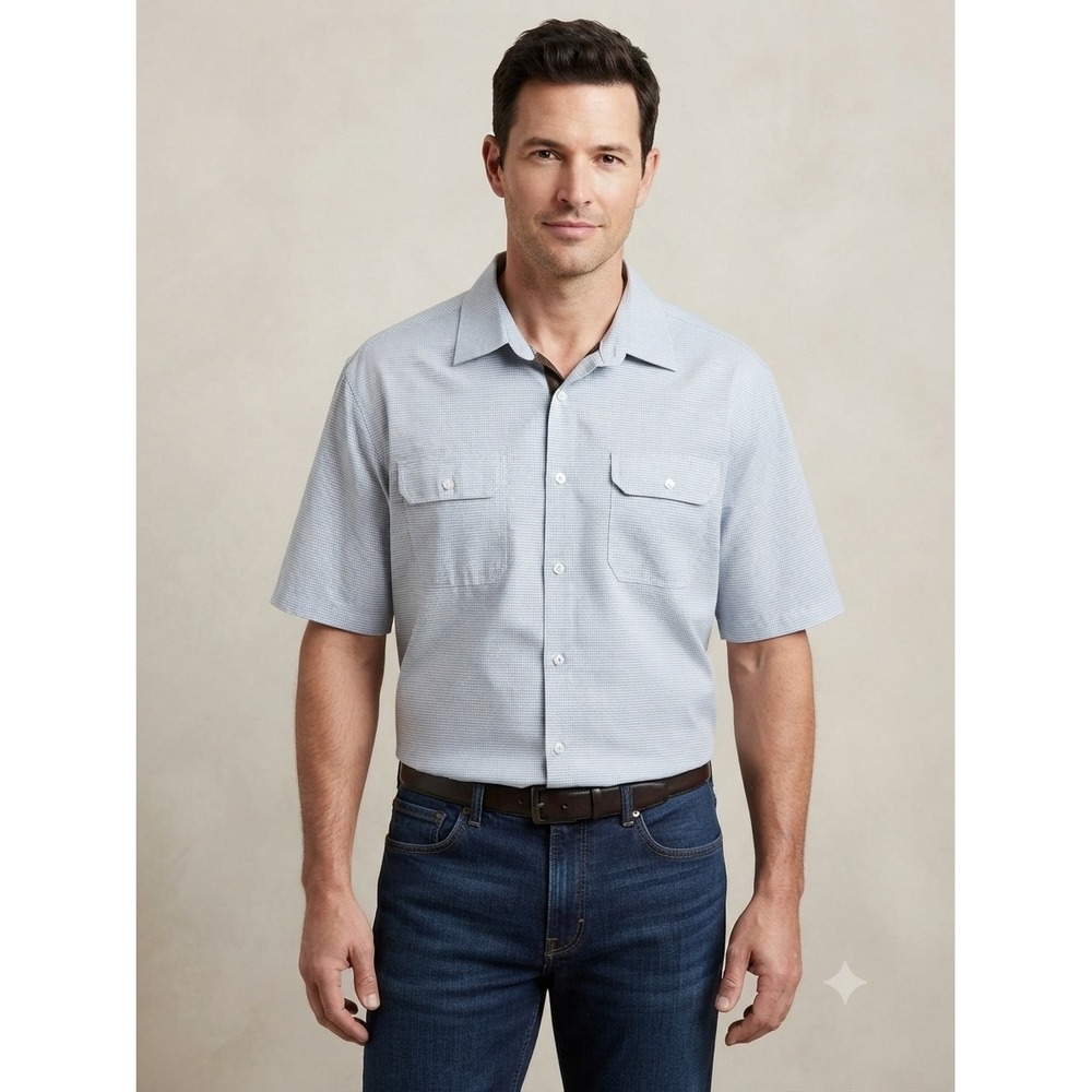 Kenneth Cole Button Down Mens 3X White Blue Micro Dot Big & Tall Shirt